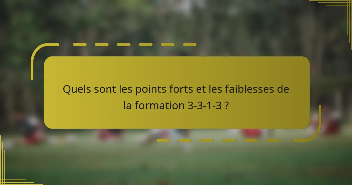 Quels sont les points forts et les faiblesses de la formation 3-3-1-3 ?